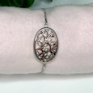 IBB CN Tree of Life Crystal Rhinestone Silver Tone Bolo Bracelet Adjustable